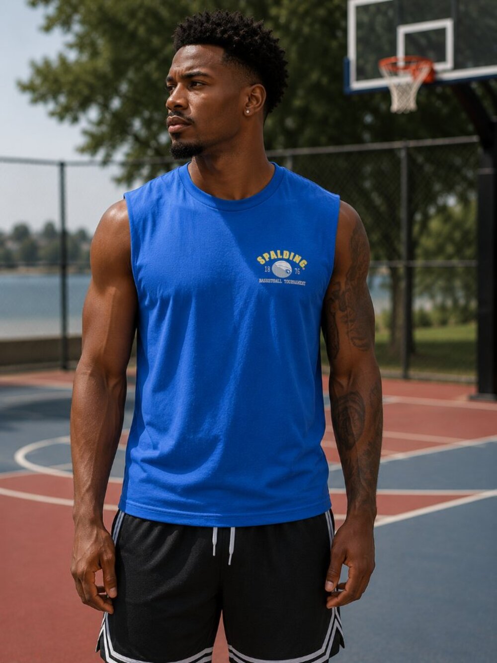 Vintage Y2K Spalding Athletic Blue Muscle Tank Top XL Basketball 1876 Cotton